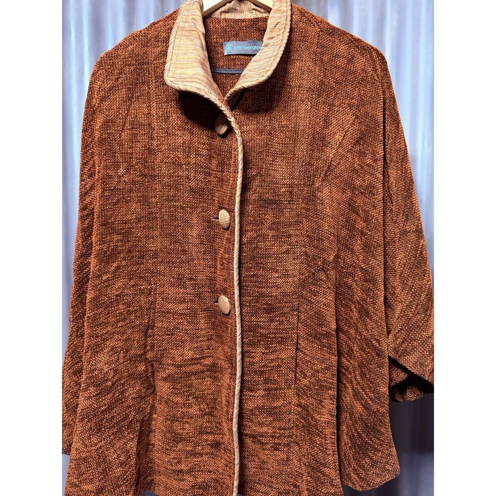 Lynn Yarrington VTG Handwoven Chenille Cape Jacket Rust Terracotta Art To Wear - Picture 10 of 12